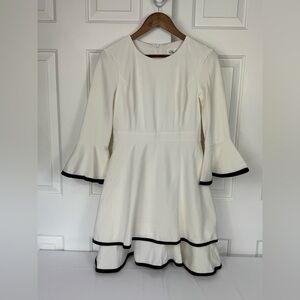 Eliza J Dress Womens 6 Black Ivory Bell Sleeve Tiered Fit and Flare‎ Ponte Knit